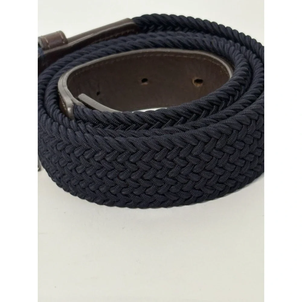 Holderness And Bourne Men 38 Brown Leather Navy Blue Fisher Braided Stretch Belt